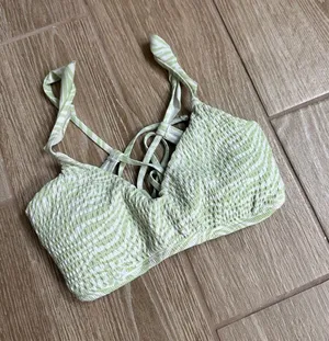 Hollister White and Light Green Smocked Bikini Top thumbnail 1