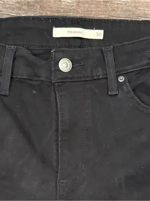 Levi's Women’s 711 Black Distressed Skinny Jeans 30 Waist Grunge Rock Goth Metal thumbnail 2