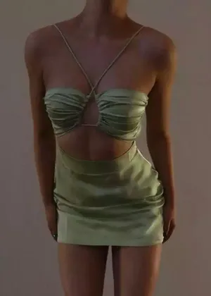 Boutique Green Y2K Cutout Bodycon Dress Size Small thumbnail 3