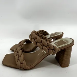 Dolce Vita Paily Braided Sandals Double Strap Chunky High Heels Cafe Stella 8 thumbnail 4