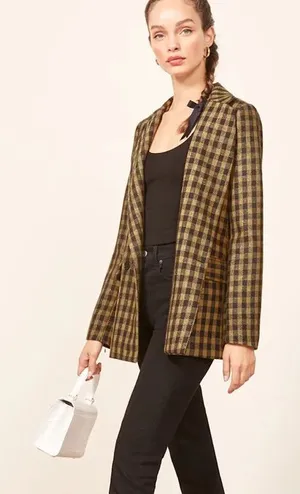 Reformation Lazer Checked Open-Front Blazer Jacket Black size XS thumbnail 1
