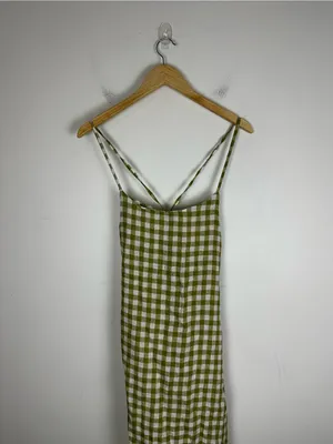 VITAMIN A Mari Gingham Linen Cover-Up Maxi Dress Ecolinen Avocado Gingham Sz S thumbnail 4