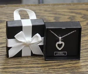 NWT Fashion CZ Cubic Zirconia Heart Pendant Necklace Silver Gray 18" + 3" thumbnail 1