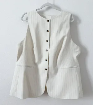 NWT H&M White Pinstriped Button Front Vest Top US XXL thumbnail 1