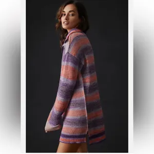 Anthropologie Daily Practice Half-Zip Tunic Sweater Mini Dress Striped M thumbnail 4