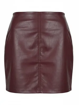 WDIRARA Women’s Faux Leather Ruched Mini Skirt Burgundy Size L thumbnail 1
