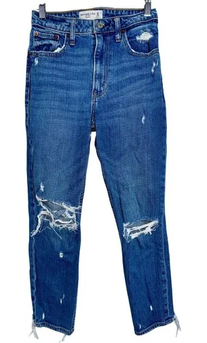 Abercrombie & Fitch Curve Love Mom High Rise Blue Denim Distressed Jean Sz 24 00 thumbnail 1