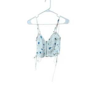 Sky to Moon Floral Crop Top White and Blue - Size Small thumbnail 3