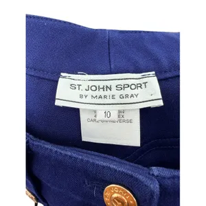 St. John Sport Marie Blue Cargo Pants 10 Gold Button Sailor Wide Leg Straight thumbnail 4