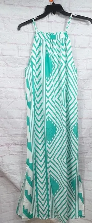 Green and White Geometric Maxi Dress XL thumbnail 1