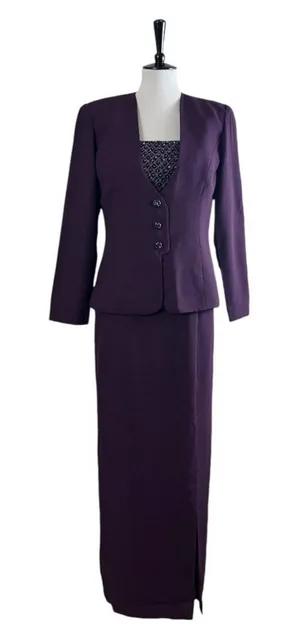 Karen Miller Vintage Jacket Long Dress Beaded Sequins Plum Purple Women’s Size 8 thumbnail 1