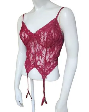 Frederick's of Hollywood Red Floral Lace Lingerie with Garter Clips (M) thumbnail 1