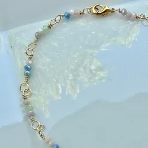 Hand Crafted Pastel Faceted Mini Beads Wire Wrapped in Gold Toned Wire thumbnail 2
