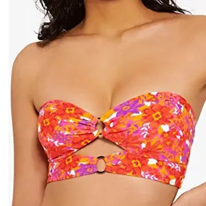 Hula Honey Floral Bandeau Bikini Top Cutout Orange Red‎ HHBBB161 Juniors M NWT thumbnail 1