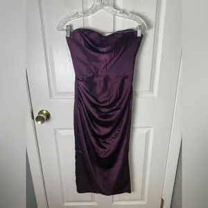 House of CB Santana Grape Satin Strapless Midi Dress S thumbnail 3