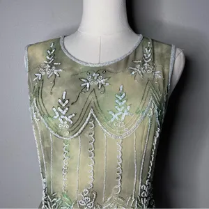 Vintage Green Silk Heavy Beaded Sleeveless Top Boho Fairycore Chic Forest Nymph thumbnail 4