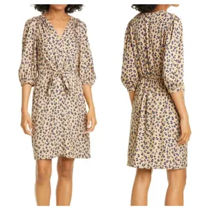 NEW Rebecca Taylor Mini Dress Tie Waist Cappuccino Print Silk Blend‎ Size 0 $395 thumbnail 2