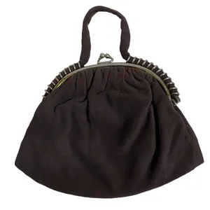 American Vintage VTG Purse‎ Brown Felt Brass Spiral Clutch Handbag Retro MCM Classy Art to Wear thumbnail 2