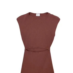 Aritzia Wilfred Free Brown Ribbed Knit Cutout Midi Dress Bodycon Aritzia S‎ thumbnail 2