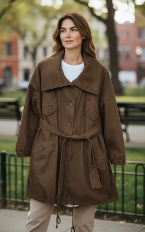 Anthropologie M Jacket Anorak Trench Coat Field Jacket Cargo Brown Mid Length thumbnail 1