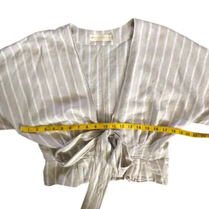 Happy x Nature Beige Tan Striped Linen Blouse Women’s Top Size Small thumbnail 6