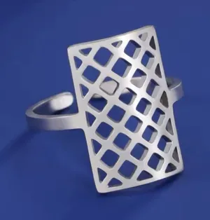 Solid Statement Ring White Gold Plated Sterling Adjustable‎ Lattice Wide Band thumbnail 1