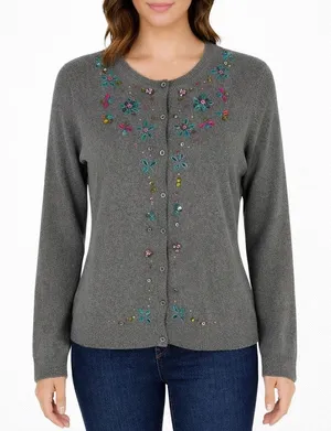 Glam Souls Cashmere Wool Blend Cardigan Rhinestone Brown Size S/M thumbnail 1