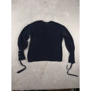 womens polo ralph lauren sweater tie sleeves navy chucky‎ knit pima cotton thumbnail 2