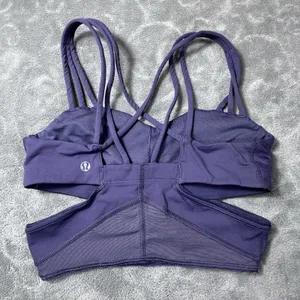 Lululemon Exquisite Strappy Cut-Out Long Bra Nightfall Plum Mesh Size 2 Cut Outs thumbnail 6