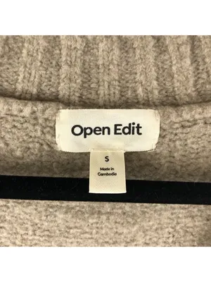 Open Edit Womens Sweater Oversized Chunky Knit Soft V Neck Beige S thumbnail 5