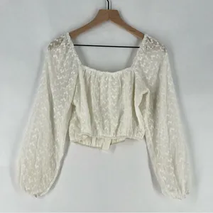 Heatherly Cottage Eyelet Crop Top Balloon‎ Sleeve Peasant Embroidered Size XSP thumbnail 8