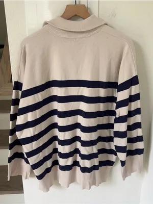 Free People Coastal Stripe Pullover in Champagne Navy - Blue Combo - Small thumbnail 5