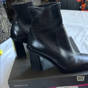Vince Camuto Black Leather Ribbed Sock Ankle Booties thumbnail 1
