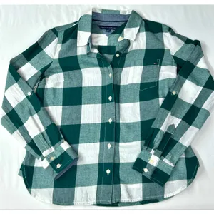 Tommy Hilfiger Womens Small S/P Green White Gingham Plaid Button Down Shirt thumbnail 2