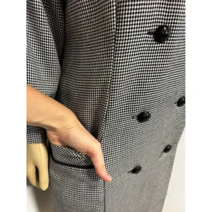 90s Abbey Lane Vintage Houndstooth Double Breasted Blazer Dress Black White 12 thumbnail 3