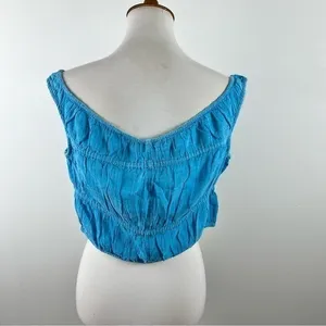 NWT American Eagle Blue Gauze Boho Cropped Smocked Top Size L thumbnail 3