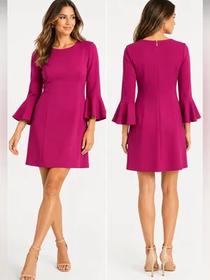 NEW Trina Turk Magenta Pink Bell Sleeve Dress thumbnail 2