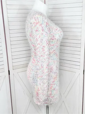 Confetti V Neck Bodycon Sheath Sweater Mini Dress White Multicolor Size Large thumbnail 3