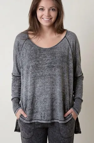 WE THE FREE Macchiato Top Grey Burnout Long Sleeve High Low Hem Oversize Size XS thumbnail 1
