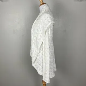 CAbi Cardigan Sweater Large Ivory Cotton Open Knit Crochet Draped Preppy Boho L‎ thumbnail 8