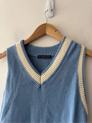 Brandy Melville Blue and White Varsity‎ Stripe Knit Sweater Vest thumbnail 2