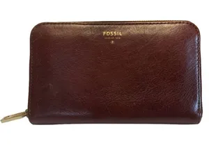 FOSSIL BRANDY BROWN FULL ZIP ISSUE NO. 1954 COLLECTION LEATHER WALLET thumbnail 1