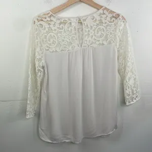 Old Navy Relaxed Lace-Trim Blouse size Small White thumbnail 6