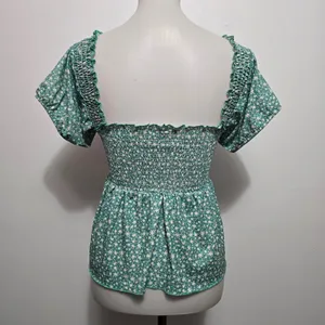 Willow + Root Peplum Top M Green Floral Smocked Square Neck Puff Sleeve Fairy thumbnail 5