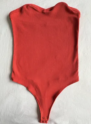 Abercrombie Soft A&F Ribbed Bodysuit Rust M coral thumbnail 1