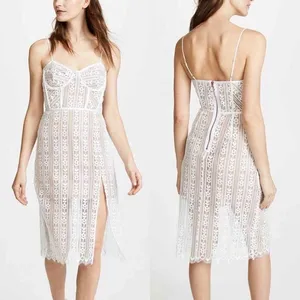 NEW For Love and Lemons Dakota Lace Midi Dress Bodysuit Sheer White Size M thumbnail 3