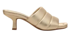 Vince Ceil‎ Mule Sandals Women 9 Gold Quilted Metallic Leather Kitten thumbnail 1