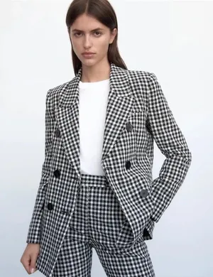 Zara black and white gingham suit jacket thumbnail 1