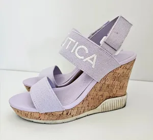 Nautica Lilac Lavender Cork Wedge Sandals - Size 8 - Sporty Logo Straps - Summer thumbnail 1