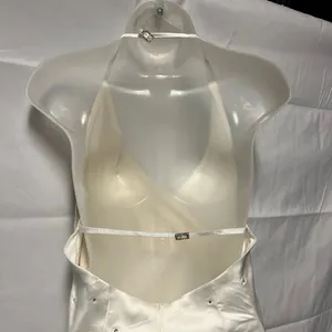 Women's Rhinestone Cream Lace Halter Maxi Dress Size Small thumbnail 8